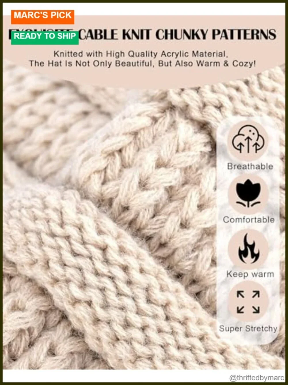 3 Pack Satin Lined Winter Beanie Hats Silk Lined Cable Knit Slouchy Beanie